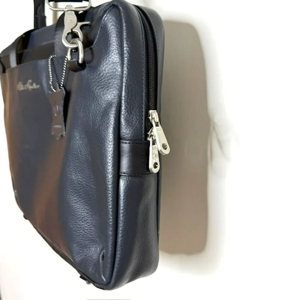 Robert Graham Midnight Blue/Black Leather Suerat Laptop Messenger Bag